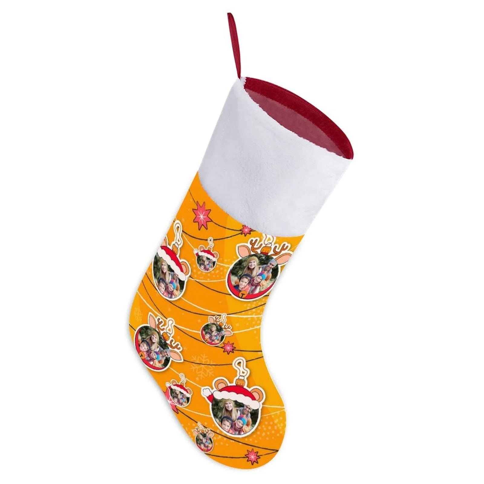 16.5in(L) Super Size-Custom Photo Line Orange Background Christmas Socks Flip Sequins Christmas Stocking