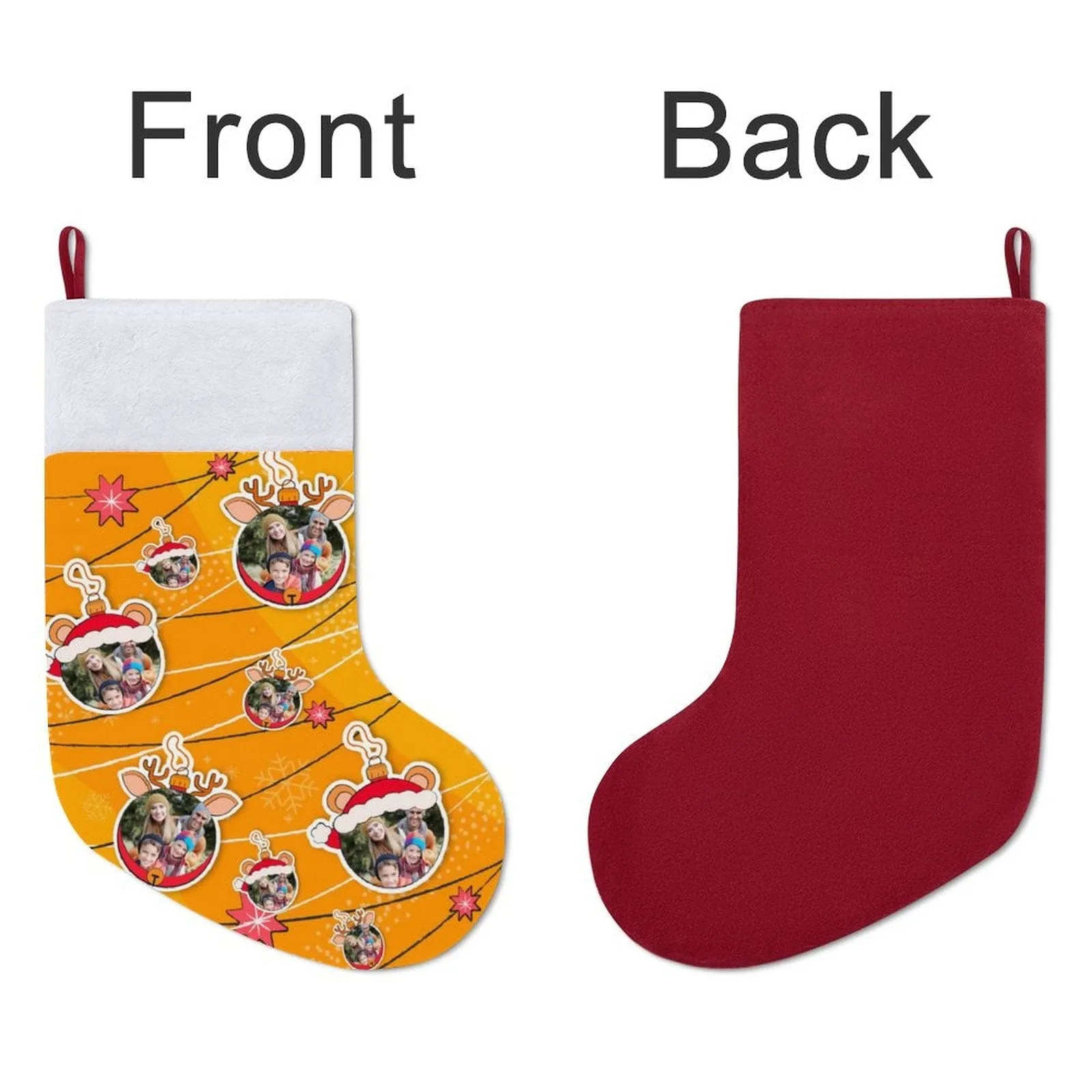 16.5in(L) Super Size-Custom Photo Line Orange Background Christmas Socks Flip Sequins Christmas Stocking