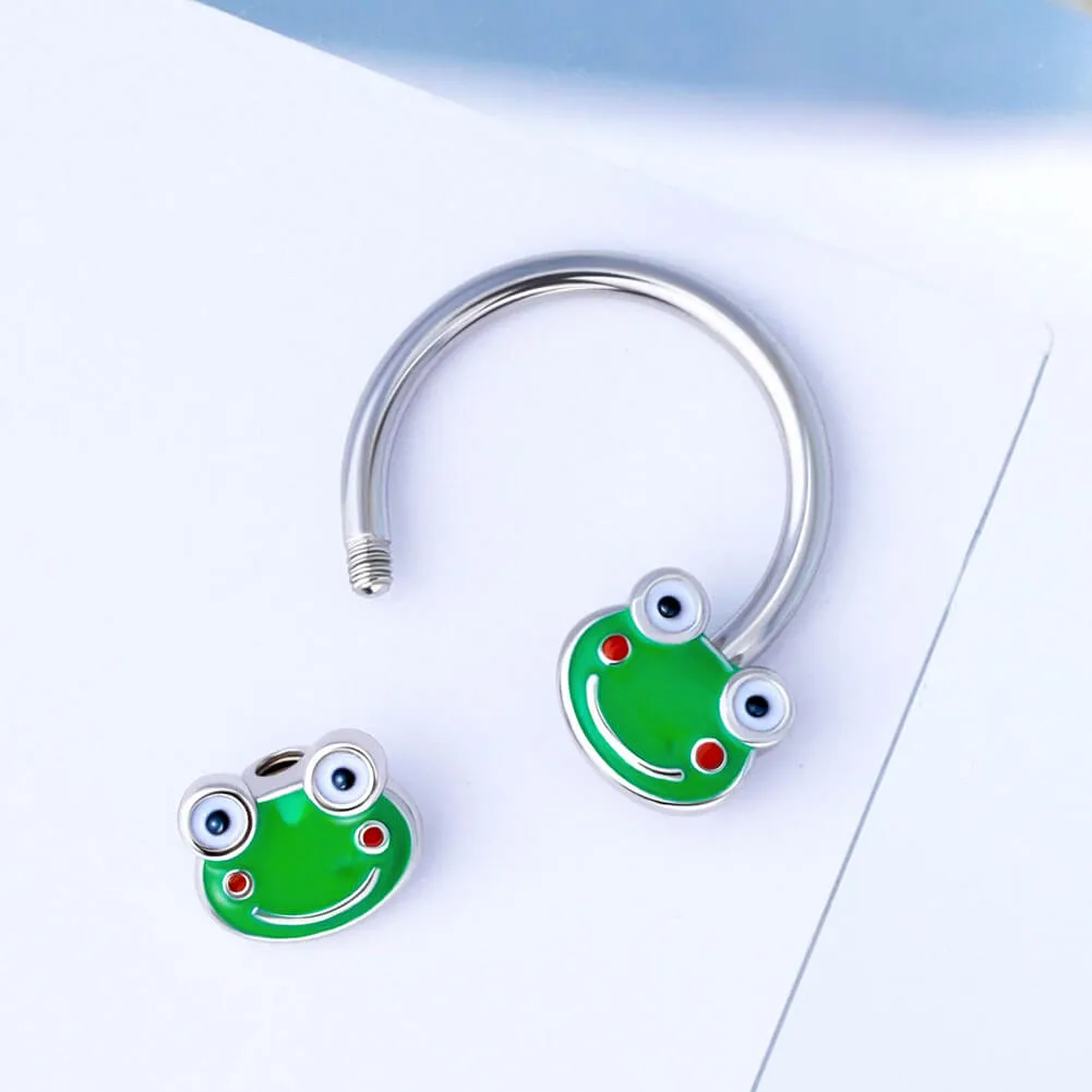 16G Smiling Green Big Eyes Frog Septum Ring