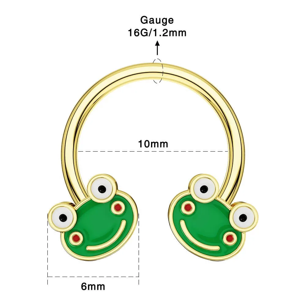 16G Smiling Green Big Eyes Frog Septum Ring
