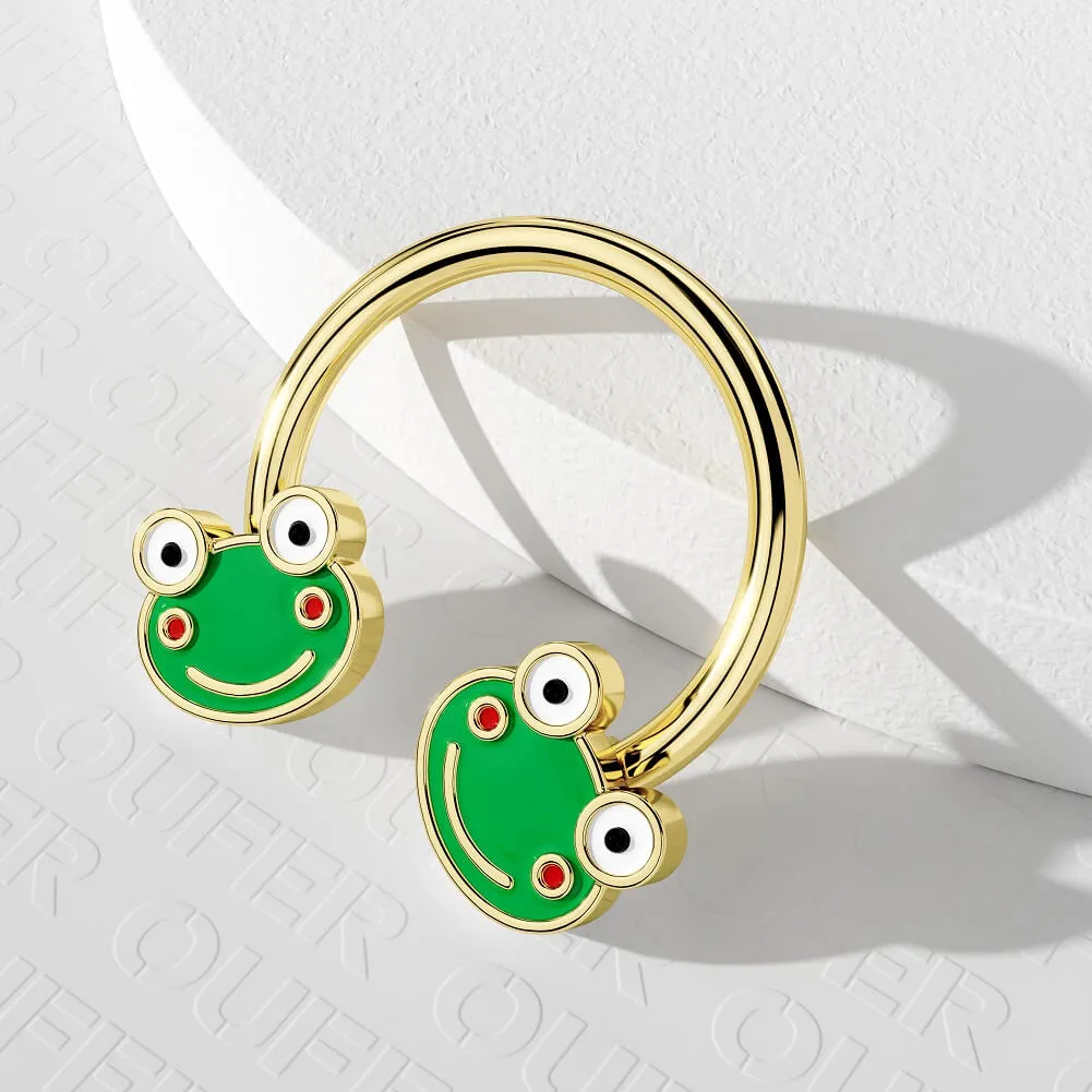 16G Smiling Green Big Eyes Frog Septum Ring