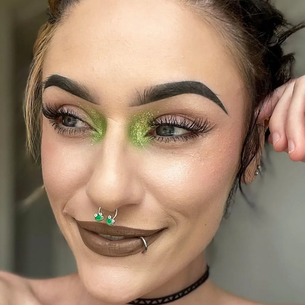 16G Smiling Green Big Eyes Frog Septum Ring
