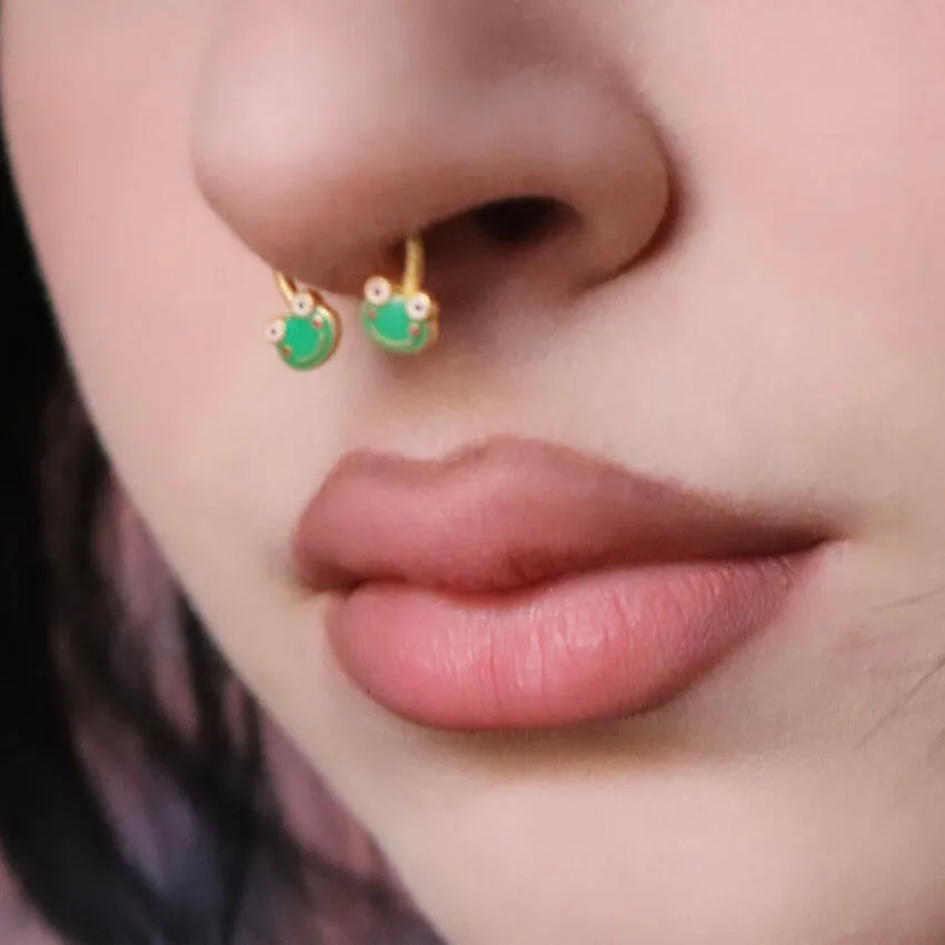 16G Smiling Green Big Eyes Frog Septum Ring