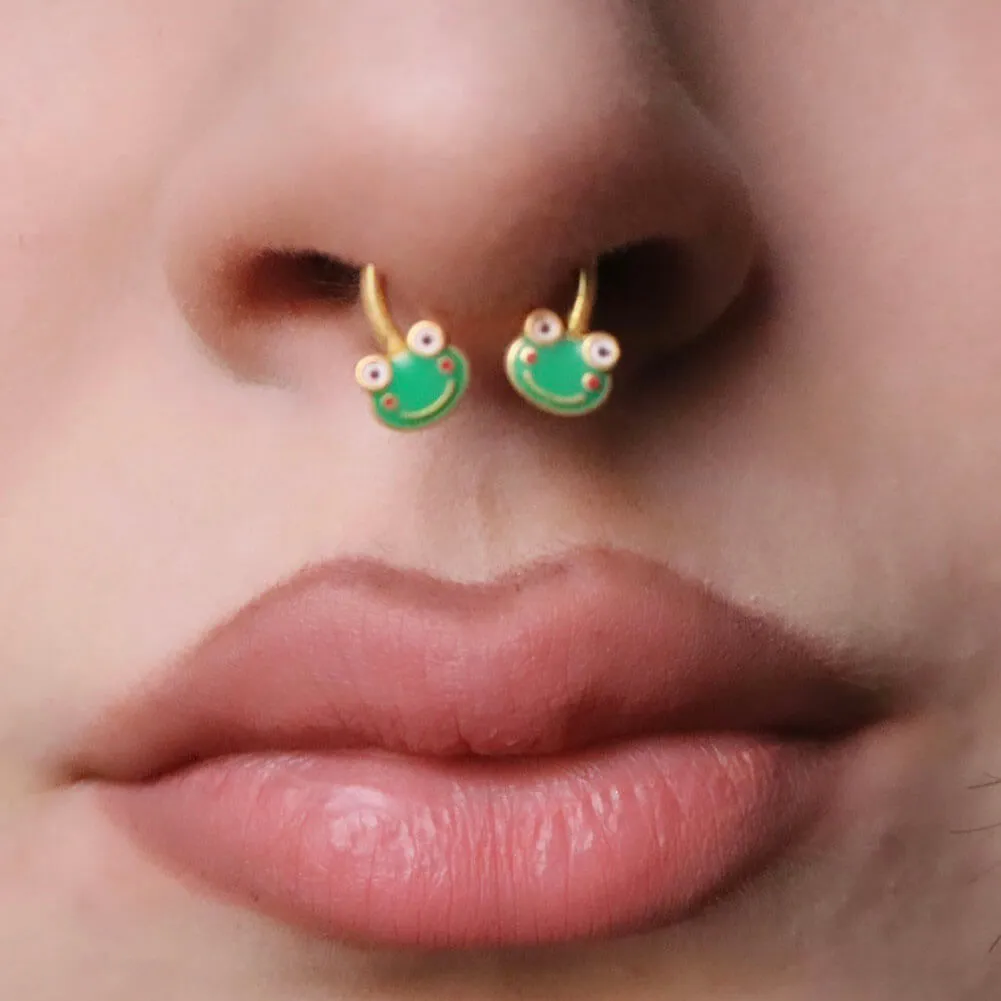 16G Smiling Green Big Eyes Frog Septum Ring