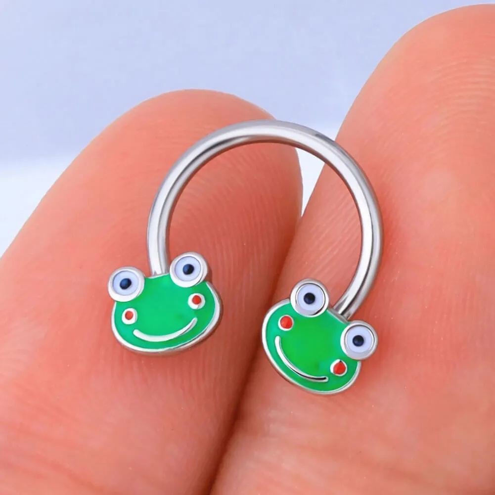 16G Smiling Green Big Eyes Frog Septum Ring