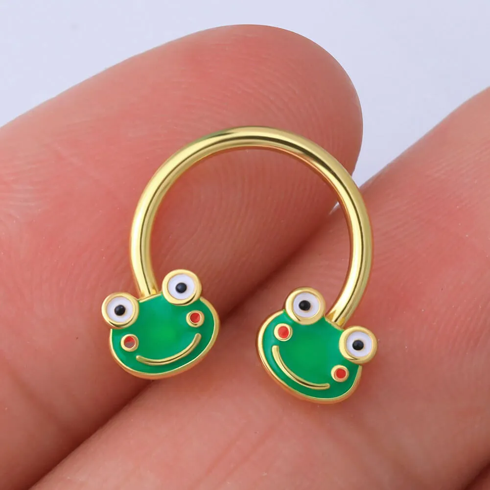16G Smiling Green Big Eyes Frog Septum Ring