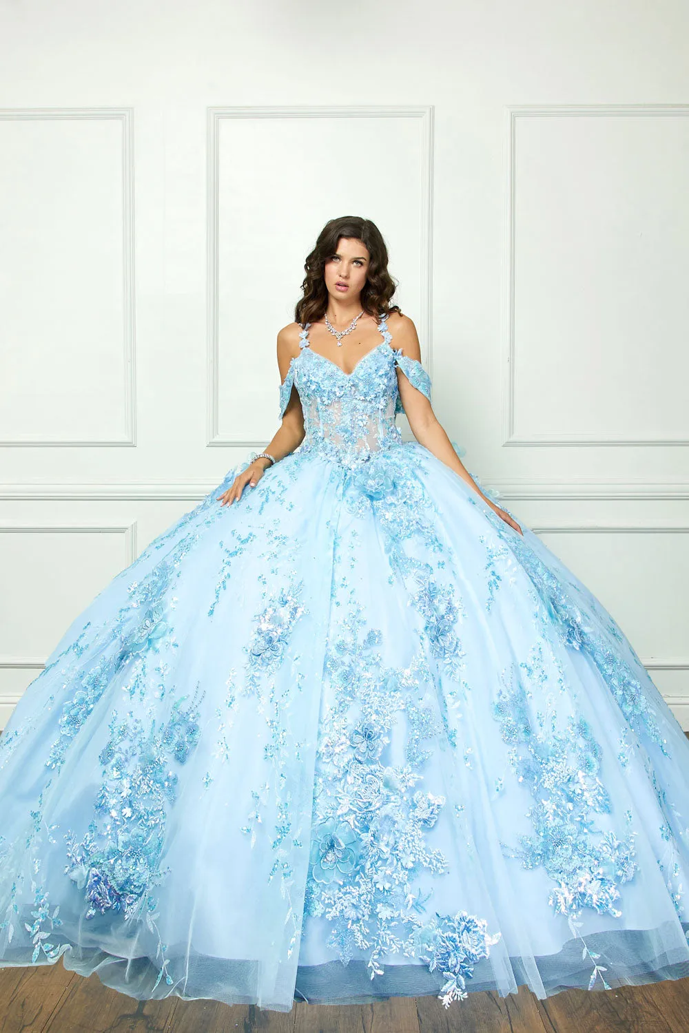 3D Floral Sleeveless Corset Ball Gown by Petite Adele PQ1048