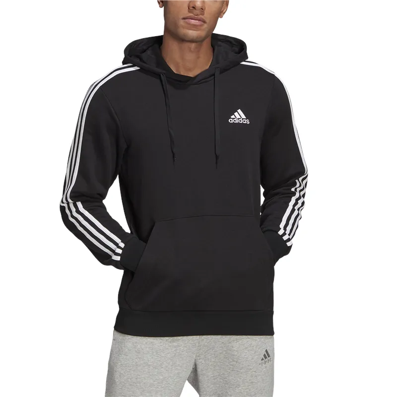 adidas Essentials French Terry 3 Stripe Hoodie - Mens - Black/White