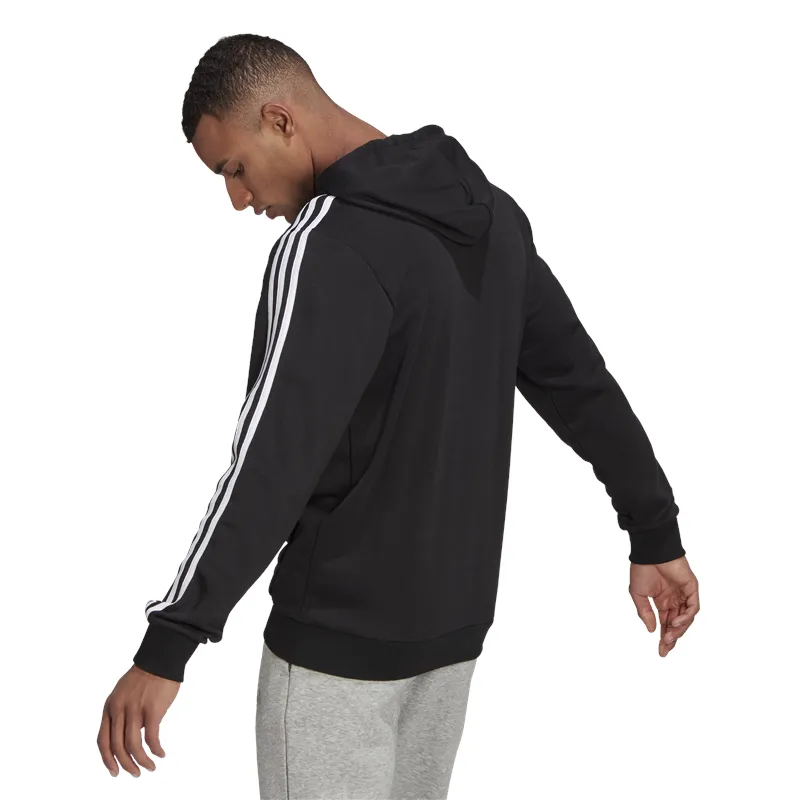 adidas Essentials French Terry 3 Stripe Hoodie - Mens - Black/White