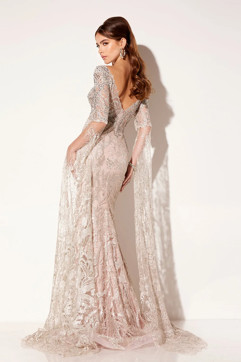 Applique Fitted Long Sleeve Gown by Lucci Lu C8073