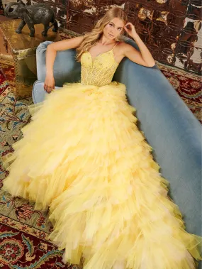 Applique Ruffled Ombre Tulle Gown by Tiffany Designs 16115