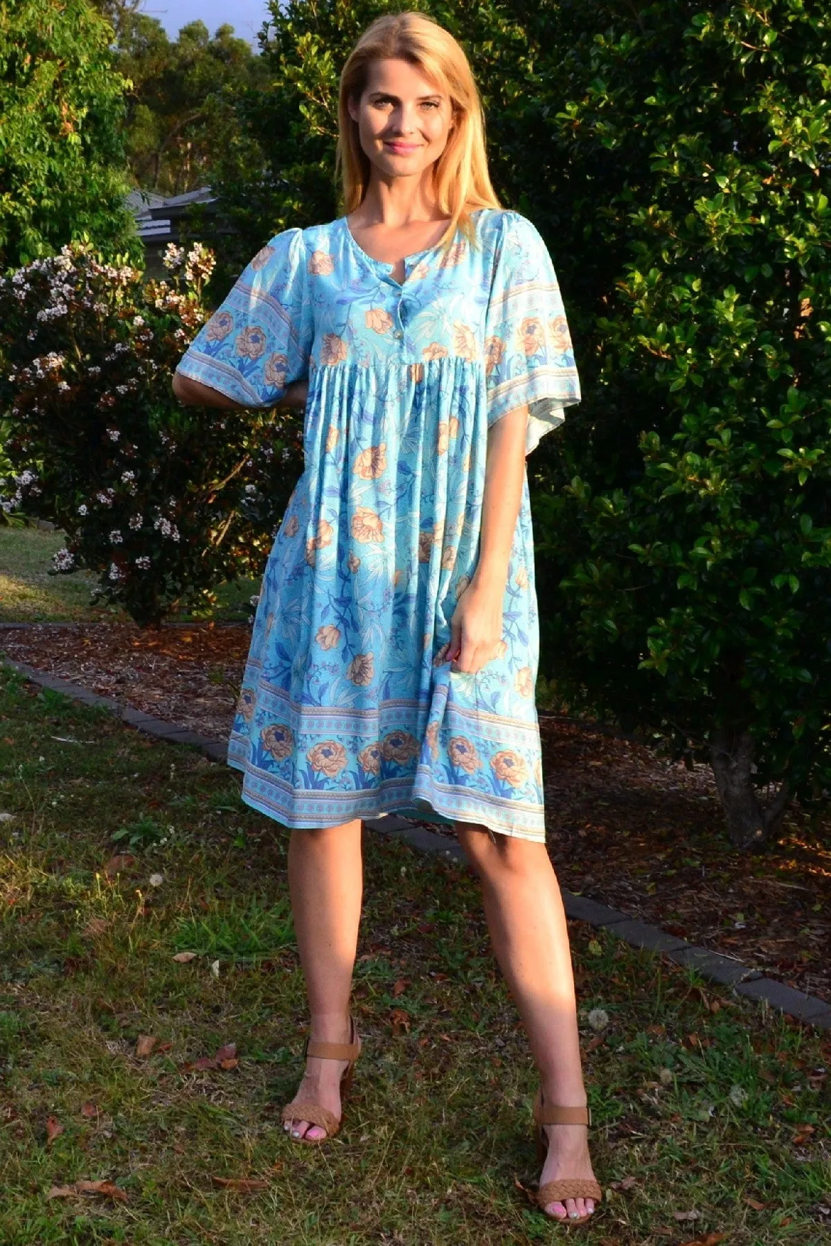 Baby Doll Bouquet Bell Sleeve Tunic Dress