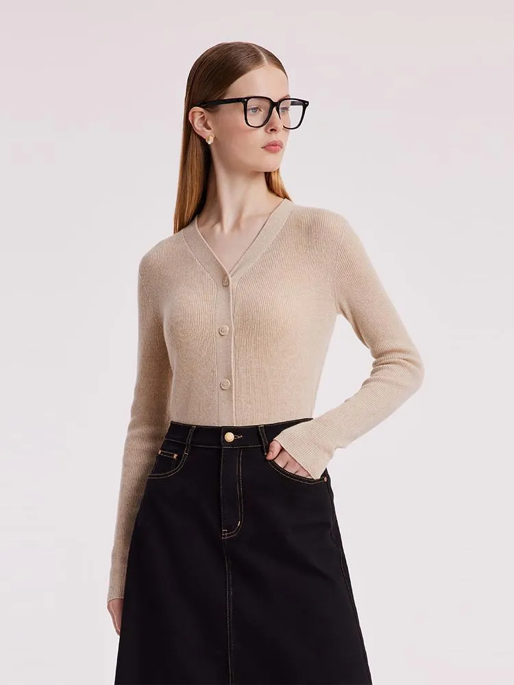 Beige Seamless Cashmere Cardigan