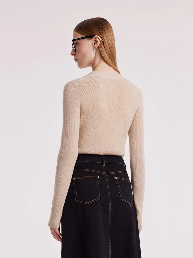 Beige Seamless Cashmere Cardigan
