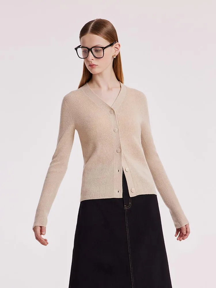 Beige Seamless Cashmere Cardigan