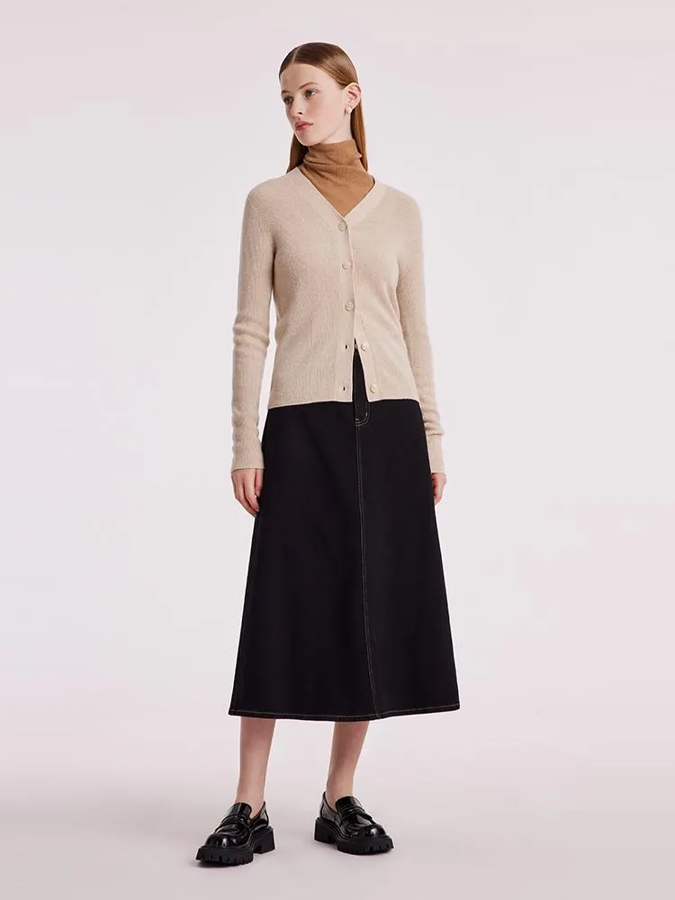 Beige Seamless Cashmere Cardigan