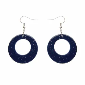 Circle Solid Glitter Resin Drop Earrings -Dark Blue
