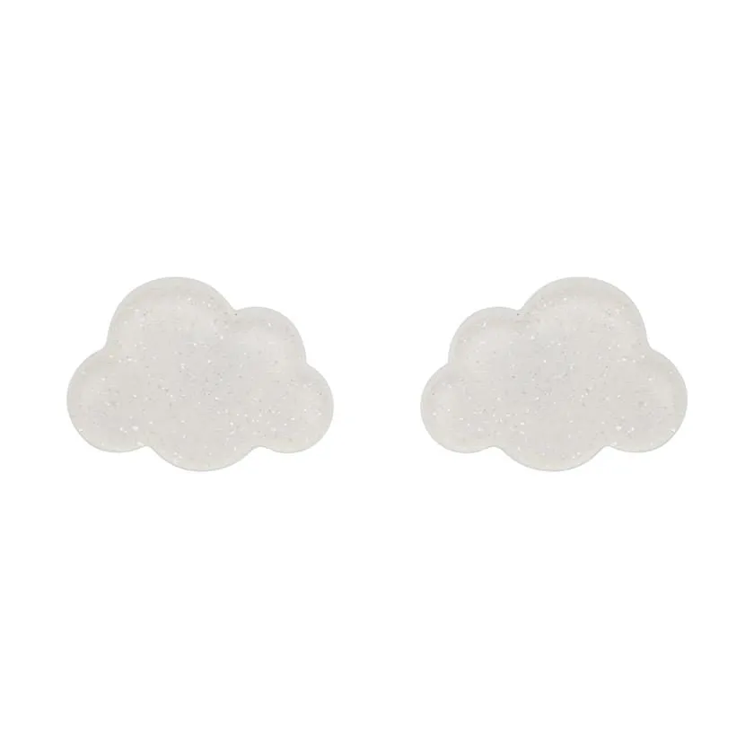 Cloud Glitter Resin Stud Earrings - White
