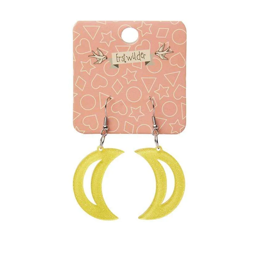 Crescent Moon Glitter Resin Drop Earrings - Yellow