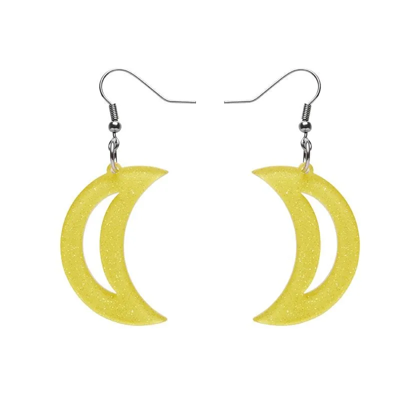 Crescent Moon Glitter Resin Drop Earrings - Yellow