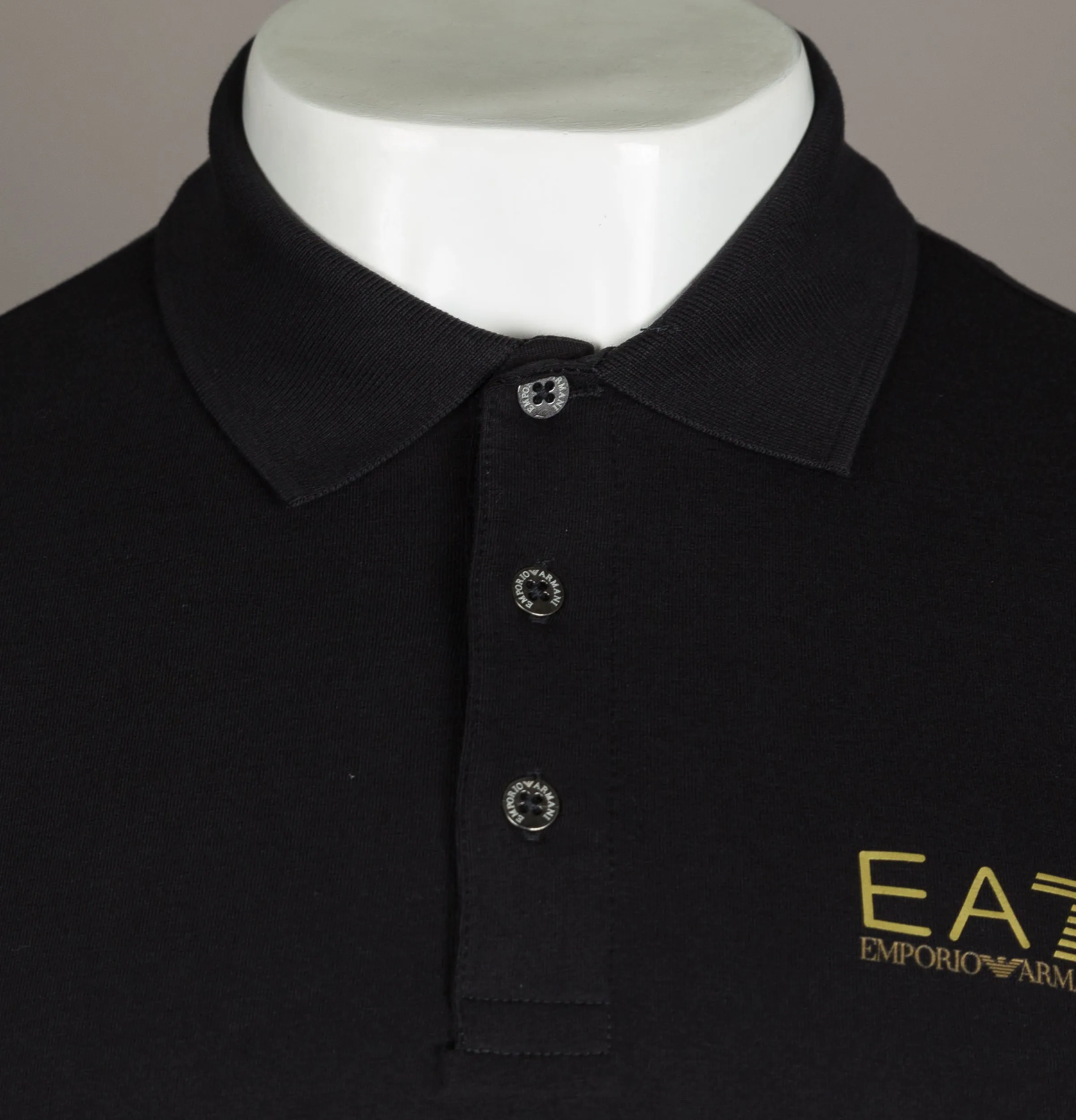 EA7 L/S Jersey Polo Shirt Black/Gold