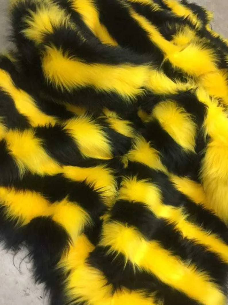 Faux Fur 2 Tone Stripe Long Pile Fabric For Fur Coats, Fur Clothing, Blankets, Bed Spreads, Throw Blankets