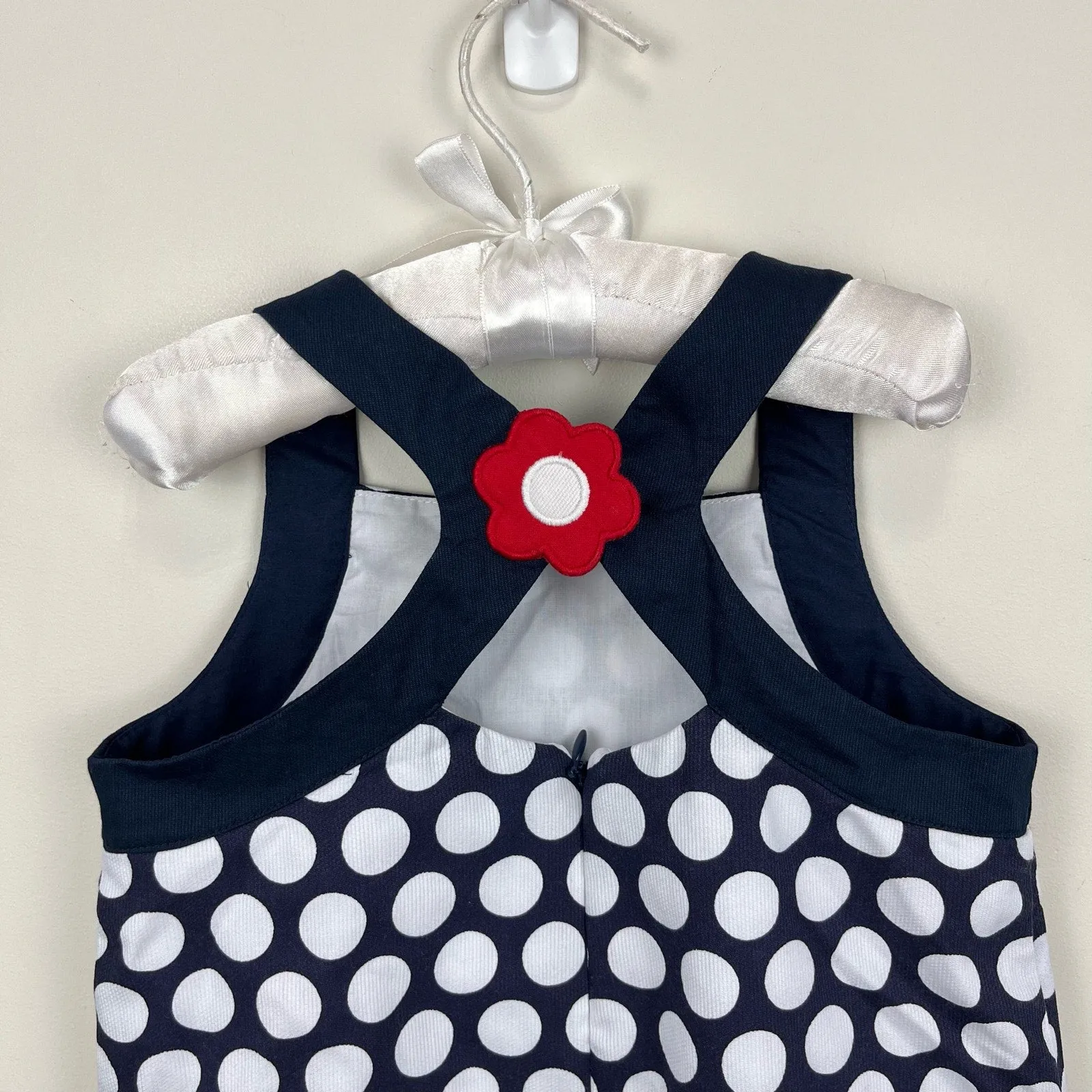 Florence Eiseman Navy Blue Polka Dot Flower Applique Dress 4T