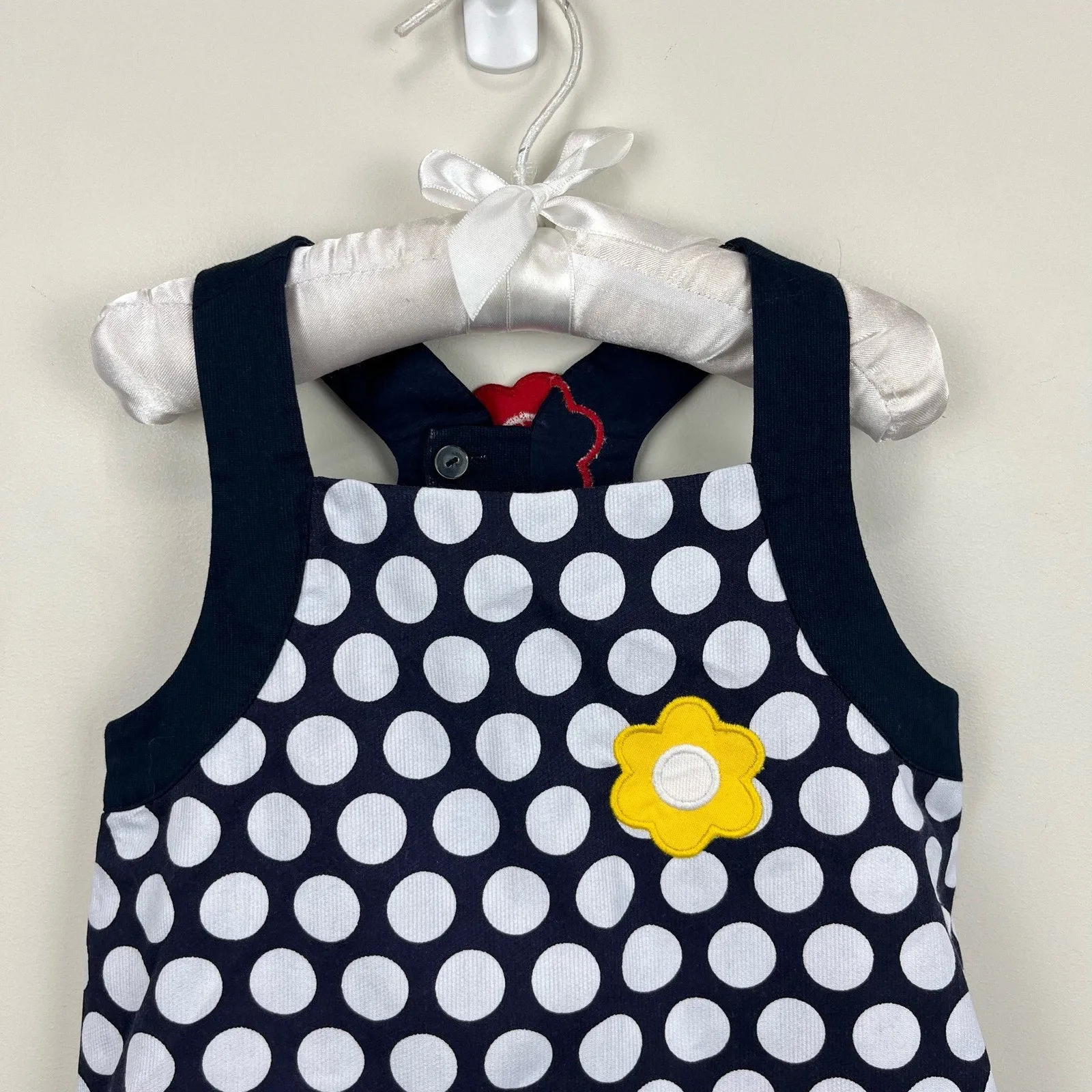 Florence Eiseman Navy Blue Polka Dot Flower Applique Dress 4T
