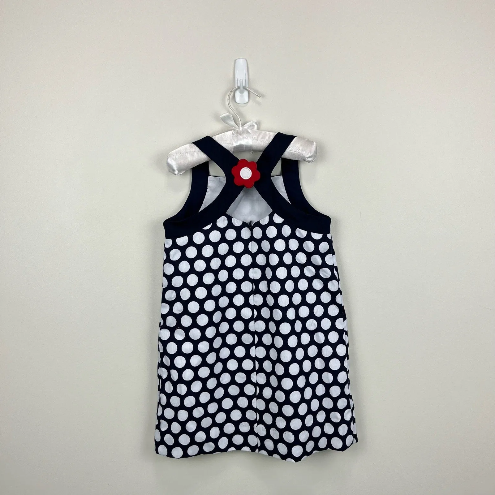 Florence Eiseman Navy Blue Polka Dot Flower Applique Dress 4T