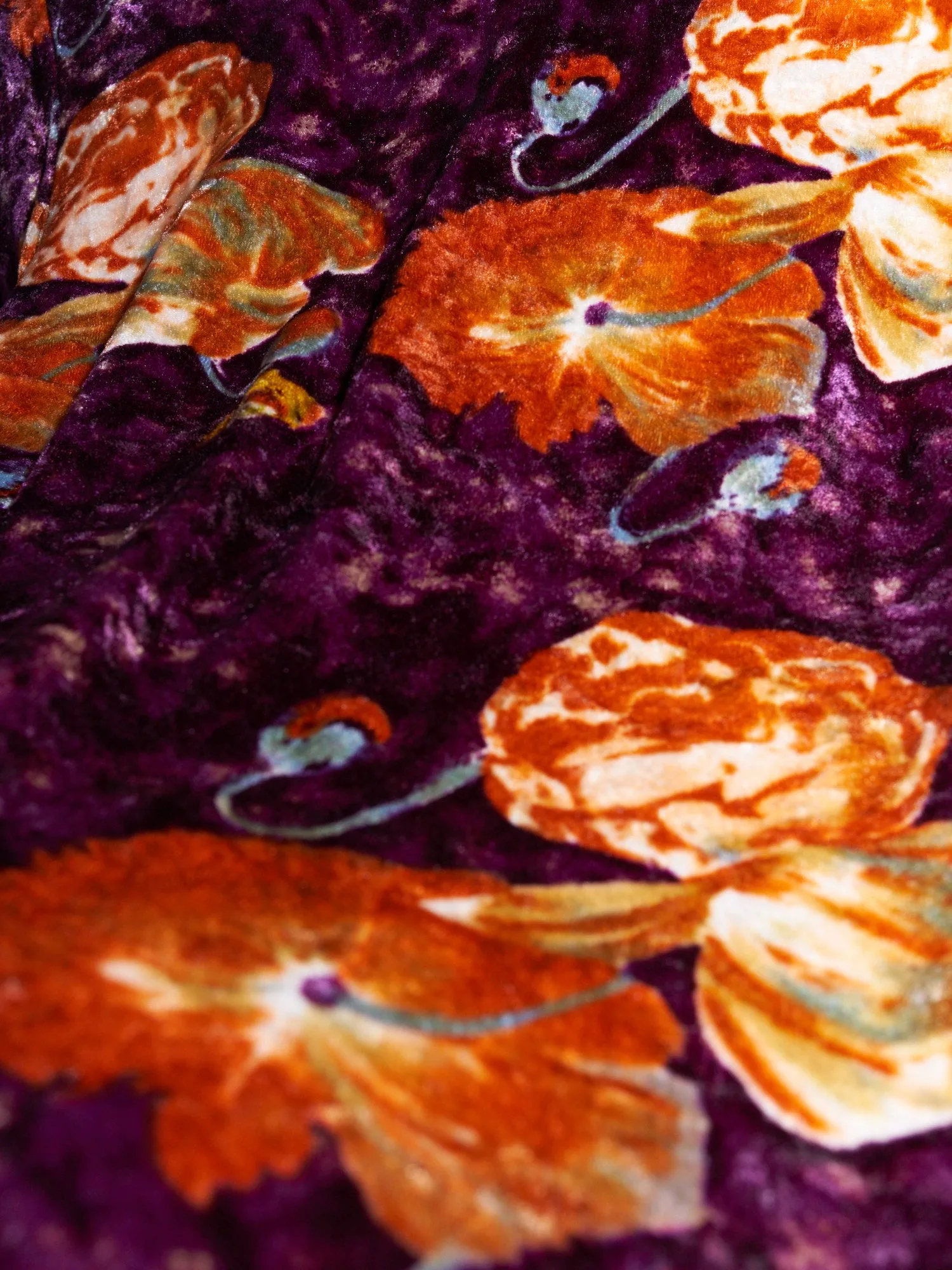 Jean Colonna orange purple floral print velour mock neck long sleeve top
