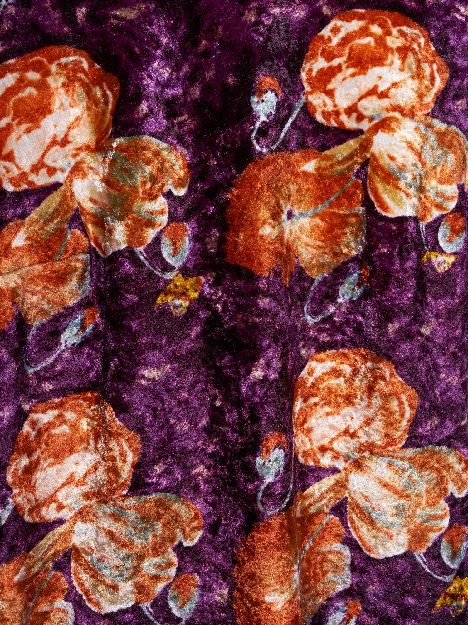 Jean Colonna orange purple floral print velour mock neck long sleeve top