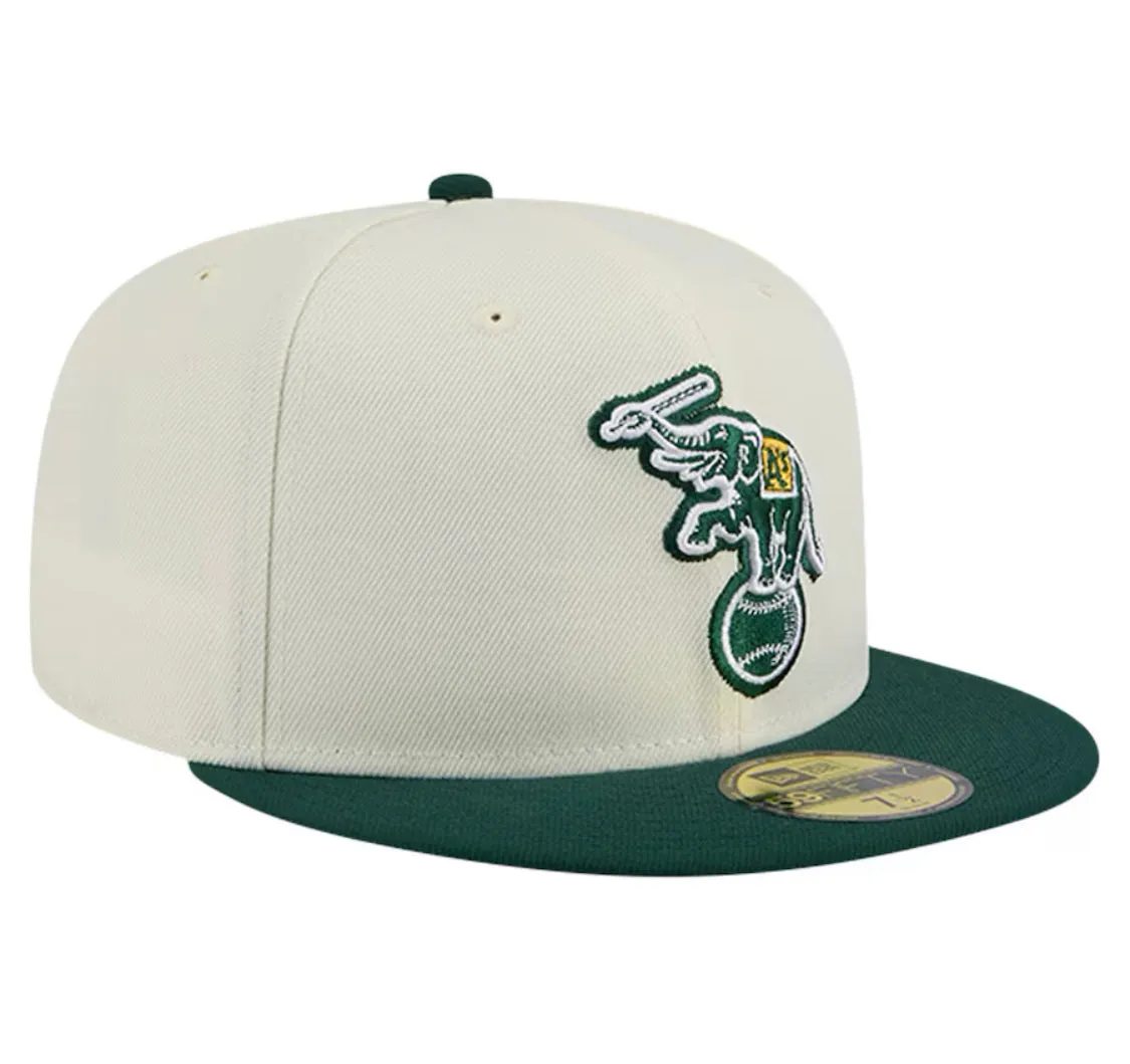 New Era 59FIFTY Cream Cooperstown Collection Chrome Oakland Athletics Fitted