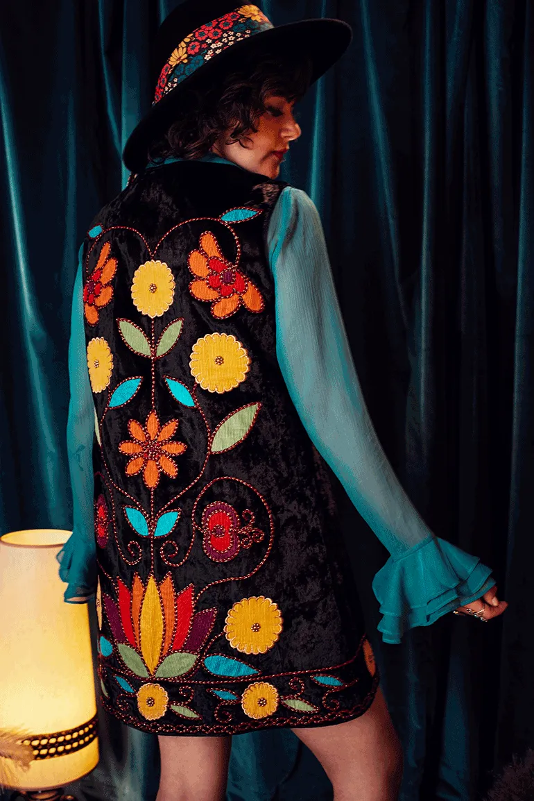 Psychedelic Blues Velvet Applique Waistcoat - SSA519 - UK10-12