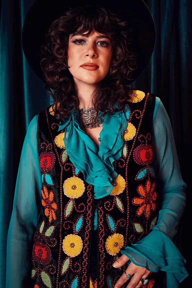 Psychedelic Blues Velvet Applique Waistcoat - SSA519 - UK10-12