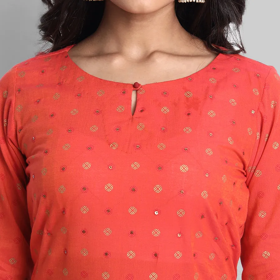 Red Woven Teekee Cotton Kurta