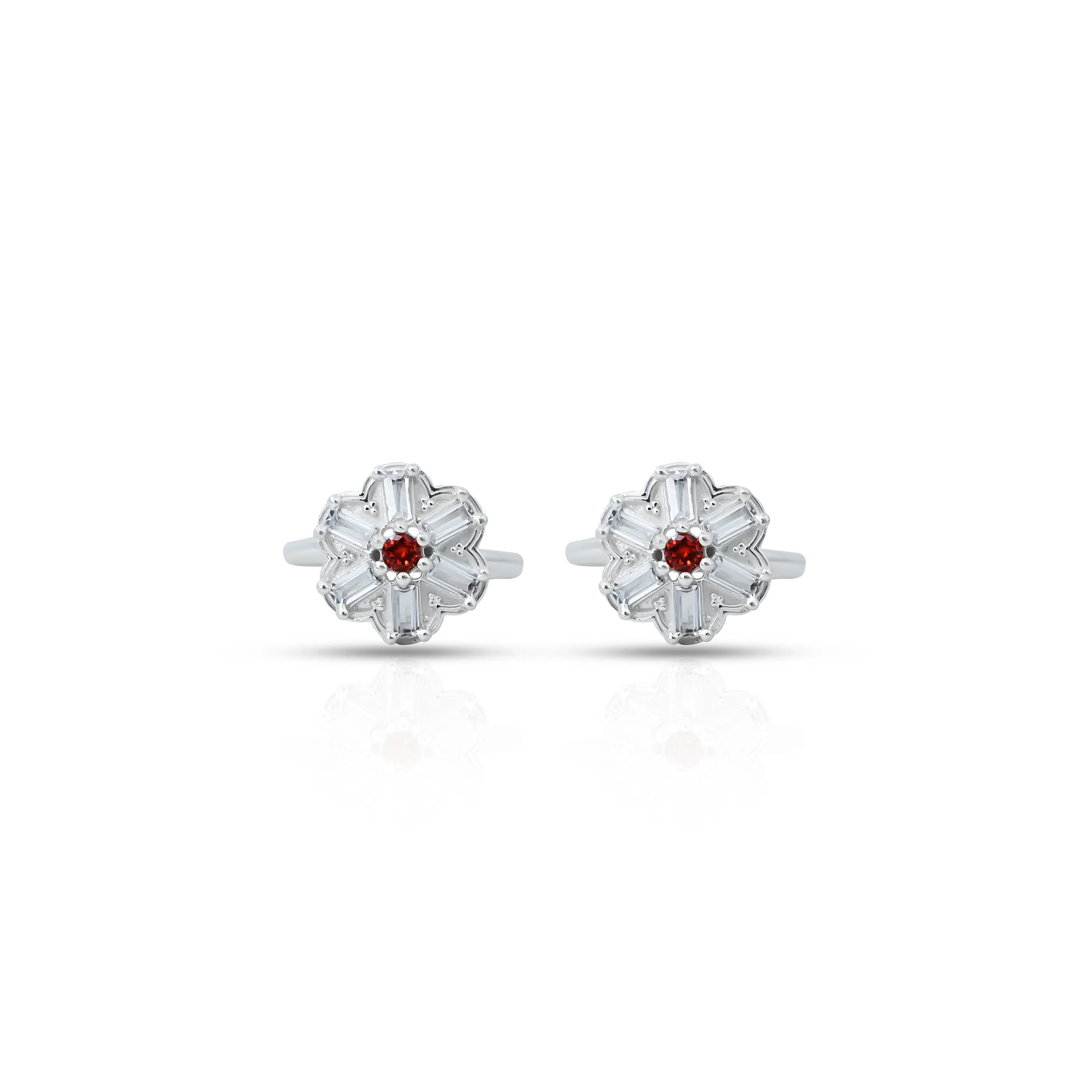 Silver Center Red Stone Flower Design Bichhiya for Girls
