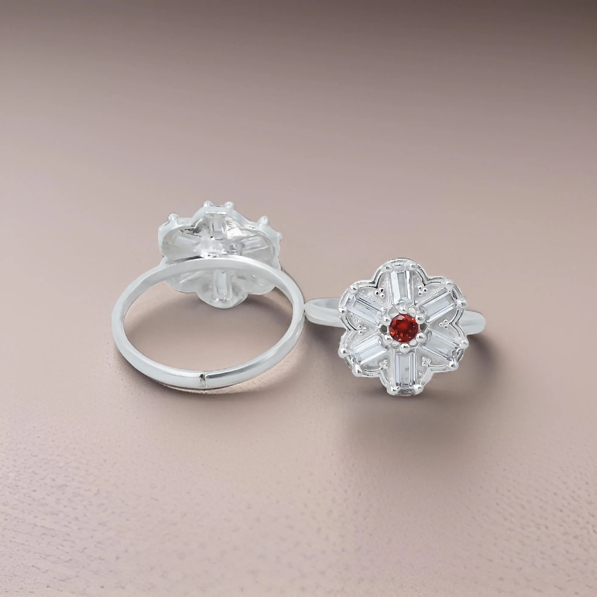 Silver Center Red Stone Flower Design Bichhiya for Girls