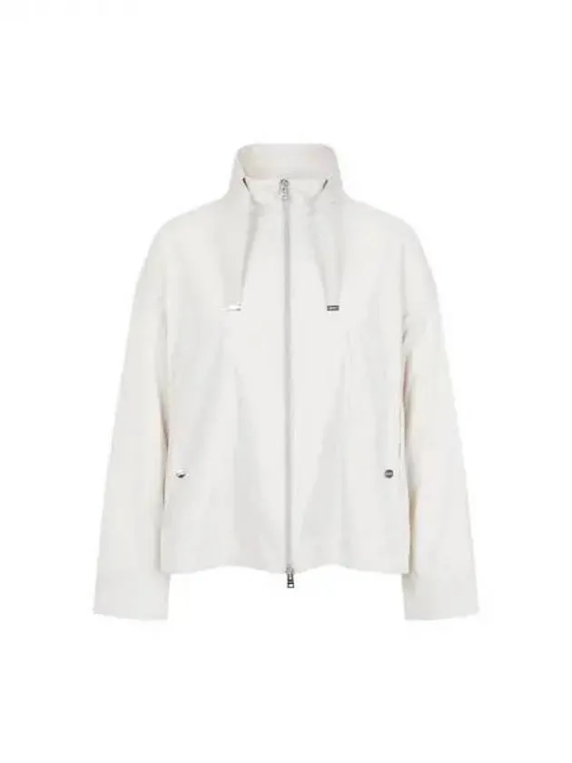 Women s Drawstring Neck Nylon Zip Up Jacket Light Gray 270973