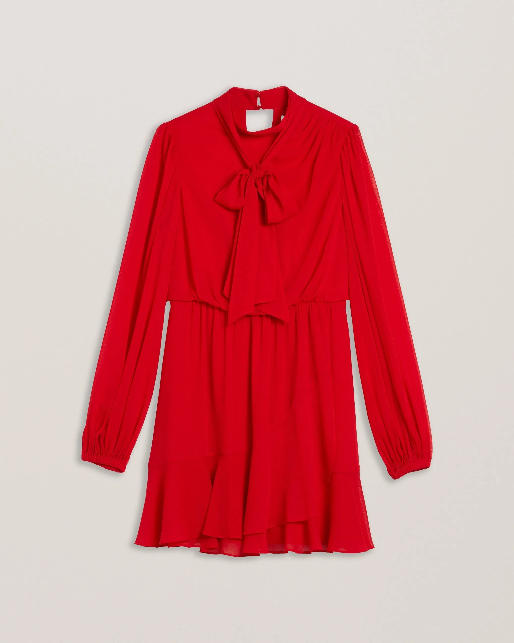 Zebrina Neck Tie Detail Long Sleeve Mini Dress Red